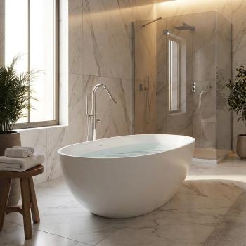 Preview: MuXing Freistehende Haushalts-Badewanne, Badezuber, klassisches weißes Design, geeignet für das Badezimmer
