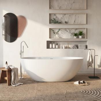 Preview: MuXing Freistehende Haushalts-Badewanne, Badezuber, klassisches weißes Design, geeignet für das Badezimmer