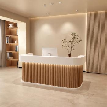 Preview: MuXing Reception Desk, Bar Counter, Rounded Corner Design, Vertical Stripe Pattern, Modern Design, Salon, Hotel, Store Front Desk