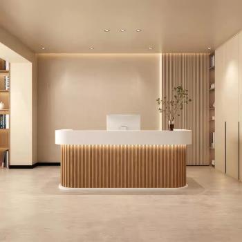 MuXing Reception Desk, Bar Counter, Rounded Corner Design, Vertical Stripe Pattern, Modern Design, Salon, Hotel, Store Front Desk