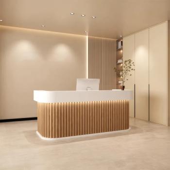 Preview: MuXing Reception Desk, Bar Counter, Rounded Corner Design, Vertical Stripe Pattern, Modern Design, Salon, Hotel, Store Front Desk