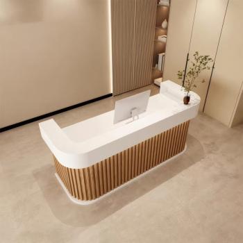 Preview: MuXing Reception Desk, Bar Counter, Rounded Corner Design, Vertical Stripe Pattern, Modern Design, Salon, Hotel, Store Front Desk