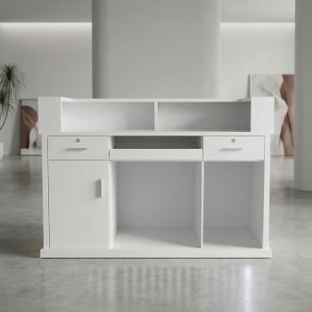 MuXing Reception Desk, Bar Counter, Rounded Corner Design, Vertical Stripe Pattern, Salon, Hotel, Store Front Desk