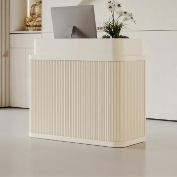MuXing Kleine Bartheke, Empfangstresen, Rezeptionstheke, Tresen mit vertikaler Streifenstruktur Cremeweiß 100 × 55 × 105 cm /XTWM-100/