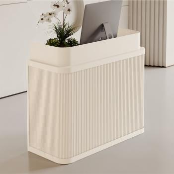 Preview: MuXing Kleine Bartheke, Empfangstresen, Rezeptionstheke, Tresen mit vertikaler Streifenstruktur Cremeweiß 100 × 55 × 105 cm /XTWM-100/
