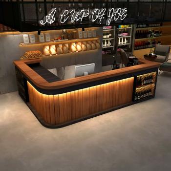 Muxing Maßanfertigung Bartisch Bar-Tresen Eckbartresen Gastronomie-Theke Restaurant-Bar Empfangstresen Braun