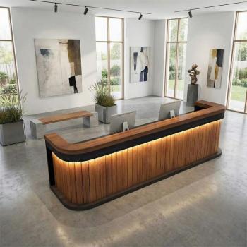 Preview: Muxing Bartheke,Empfangstheke mit LED-Beleuchtung,Bar-Möbel,  Rezeptionstresen, Verkaufstheke,Kassentisch,Theke Braun