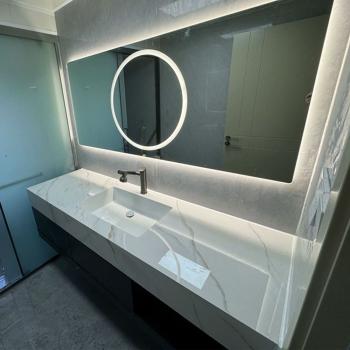 Muxing Waschbecken mit schublade Ablage Waschtisch LED Spiegel Badezimmerspüle