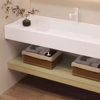 Preview: MuXing Waschbecken Set – Keramik-Waschbecken, LED-Spiegel mit Anti-Beschlag, wandhängend, mit Stauraumregal 120×55 cm 【C458】