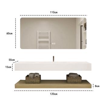 MuXing Waschbecken Set – Keramik-Waschbecken, LED-Spiegel mit Anti-Beschlag, wandhängend, mit Stauraumregal 120×55 cm 【C458】