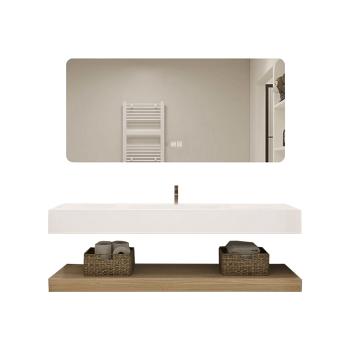 MuXing Waschbecken Set – Keramik-Waschbecken, LED-Spiegel mit Anti-Beschlag, wandhängend, mit Stauraumregal 120×55 cm 【C458】