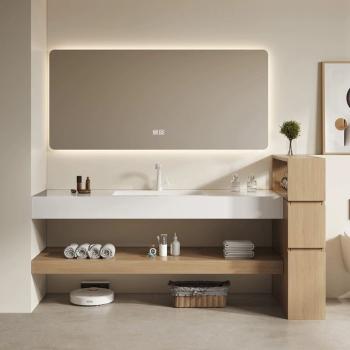 MuXing Waschbecken Set – Keramik-Waschbecken, LED-Spiegel mit Anti-Beschlag, wandhängend, mit Stauraumregal 120×55 cm 【C458】