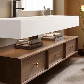MuXing Elegantes Badezimmer-Set – Weißes Keramik-Waschbecken mit braunem Schrank, LED-Antibeschlagspiegel & 3 geräumige Schubladen 120×55 cm 【C805】