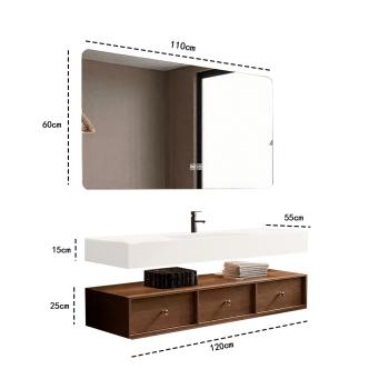 MuXing Elegantes Badezimmer-Set – Weißes Keramik-Waschbecken mit braunem Schrank, LED-Antibeschlagspiegel & 3 geräumige Schubladen 120×55 cm 【C805】
