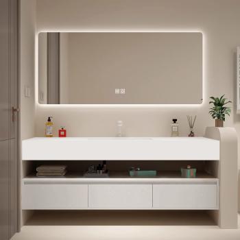 MuXing Wandhängendes Badmöbel-Set mit Keramik-Waschbecken, LED-Spiegel mit Anti-Beschlag-Funktion und Schublade – inklusive Abflussgarnitur, 120×55 cm 【C913】
