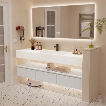 MuXing Wandhängendes Badmöbel-Set mit Keramik-Waschbecken, LED-Spiegel mit Anti-Beschlag-Funktion und Schublade – inklusive Abflussgarnitur, 120×55 cm 【C913】