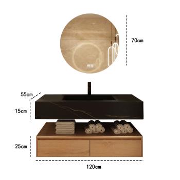 Muxing Waschbecken Badezimmermöbel-Set Keramik Waschbecken Hänge Waschbecken mit LED Spiegel und Schublade【HT72】