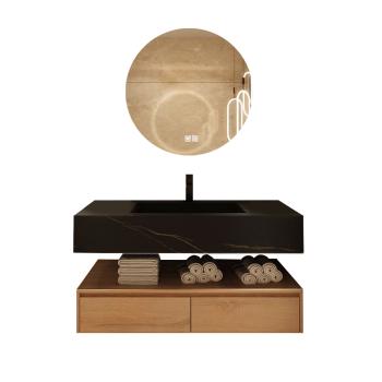 Muxing Waschbecken Badezimmermöbel-Set Keramik Waschbecken Hänge Waschbecken mit LED Spiegel und Schublade【HT72】