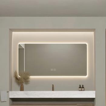 Preview: MuXing Wandhängendes Badezimmermöbel-Set, thermogeformtes Waschbecken mit Hahnloch, LED-Spiegel, Schubladenschrank, inkl. Abflussgarnitur 120×55 cm 【R208】