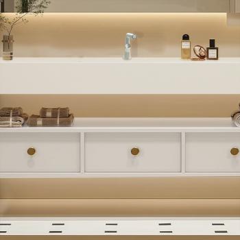 MuXing Badezimmer-Set, weißes thermogeformtes Waschbecken, LED-Spiegel, Schubladenschrank, inkl. Abflussgarnitur, wandhängendes Möbel 120×55 cm 【R255】