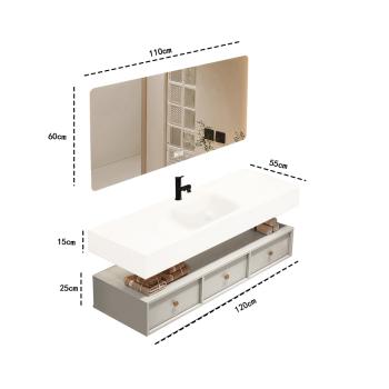 MuXing Badezimmer-Set, weißes thermogeformtes Waschbecken, LED-Spiegel, Schubladenschrank, inkl. Abflussgarnitur, wandhängendes Möbel 120×55 cm 【R255】