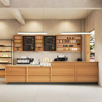 Preview: Muxing Massivholz Empfangstheke für Gastronomie, Geschäftliche Bar Theke, Schlichte Empfangstheke, Bar Theke