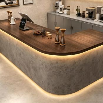 Preview: MuXing Dunkelgraue Zement Bar Theke, Empfangstheke, Schlichte Kasse, Vintage-Lackierte Bar Theke/SNBT/