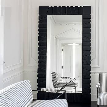 Preview: Muxing Ankleidespiegel, unregelmäßiger Standspiegel, Ganzkörperspiegel, Anprobespiegel, Vintage-Spiegel Schwarz 80*180cm【SZHVD941】