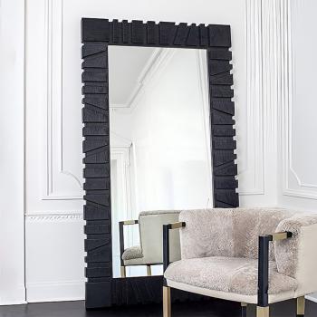 Preview: Muxing Ankleidespiegel, unregelmäßiger Standspiegel, Ganzkörperspiegel, Anprobespiegel, Vintage-Spiegel Schwarz 80*180cm【SZHVD941】