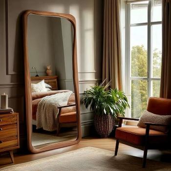 Preview: Muxing Standspiegel, Vollspiegel,Bodenspiegel, Wohnzimmerspiegel, Schlafzimmerspiegel,Großer Spiegel Braun 180*80cm【RBL-186HT】