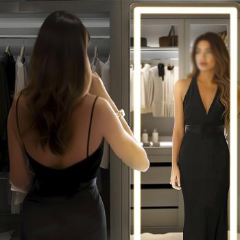 Preview: Muxing Spiegel langer Spiegel Ankleidespiegel LED-Spiegel Standspiegel Ganzkörperspiegel großer Spiegel Silber 160*50cm【JXJ27】