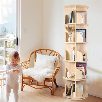 Muxing Bücherregal, drehbares Bücherregal,  Bücherregal minimalistisch,Bücherregal für den Haushalt, 5 Ebenen,Naturholzfarbe 157*40cm【SJ5-5C】