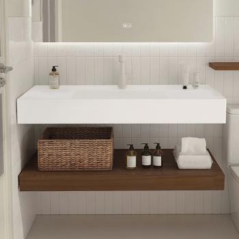 Muxing Waschbecken aus Keramik Modernes Waschbecken Badezimmer Hänge Waschbecken mit LED Spiegel, Ablage 120*55cm 【C025】