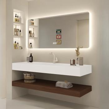Muxing Waschbecken aus Keramik Modernes Waschbecken Badezimmer Hänge Waschbecken mit LED Spiegel, Ablage 120*55cm 【C025】