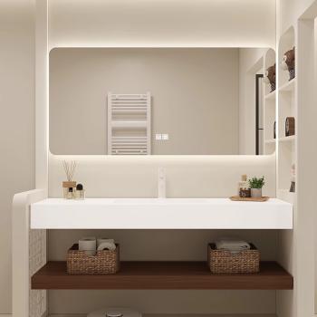 Muxing Waschbecken aus Keramik Modernes Waschbecken Badezimmer Hänge Waschbecken mit LED Spiegel, Ablage 120*55cm 【C025】