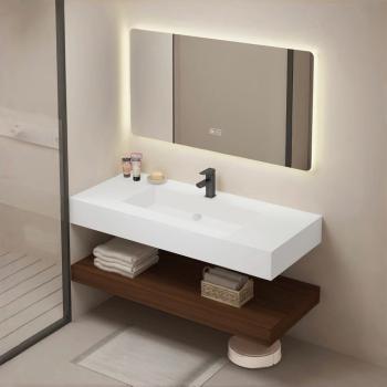 Muxing Waschbecken aus Keramik Modernes Waschbecken Badezimmer Hänge Waschbecken mit LED Spiegel, Ablage 120*55cm 【C025】