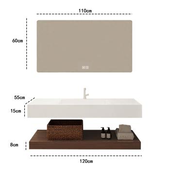 Muxing Waschbecken aus Keramik Modernes Waschbecken Badezimmer Hänge Waschbecken mit LED Spiegel, Ablage 120*55cm 【C025】