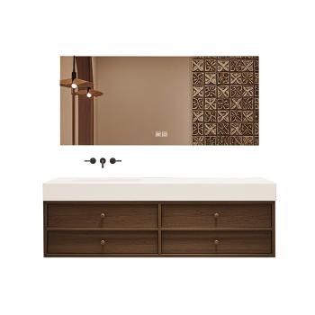 Muxing Waschbecken-Set Waschtisch Moderner Waschbecken-Unterschrank  LED Spiegel mit Schublade 120*55cm 【C152】