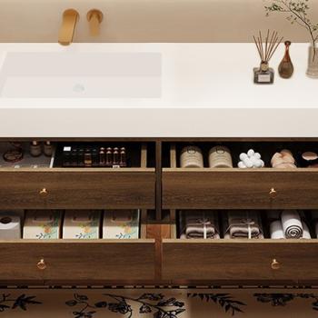 Muxing Waschbecken-Set Waschtisch Moderner Waschbecken-Unterschrank  LED Spiegel mit Schublade 120*55cm 【C152】