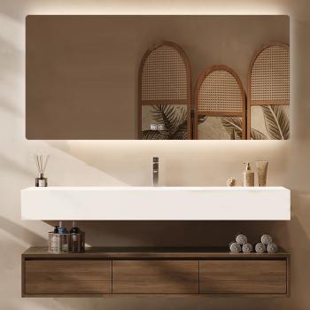 Muxing Waschbecken,Wand-Waschbecken, Spüle mit Armaturenloch,Badezimmer Waschbecken,mit LED-Spiegel und Schublade 120*55cm 【C383】