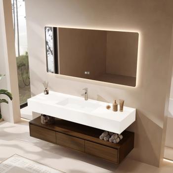 Muxing Waschbecken,Wand-Waschbecken, Spüle mit Armaturenloch,Badezimmer Waschbecken,mit LED-Spiegel und Schublade 120*55cm 【C383】