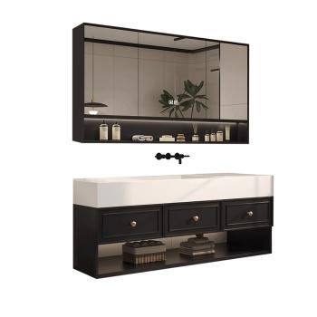 Muxing Badezimmermöbel-Set Keramik Waschbecken LED-Spiegelschrank Waschbecken mit Schublade und Ablage 120*55 【CK30】