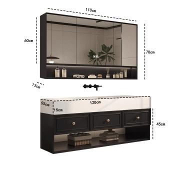 Muxing Badezimmermöbel-Set Keramik Waschbecken LED-Spiegelschrank Waschbecken mit Schublade und Ablage 120*55 【CK30】
