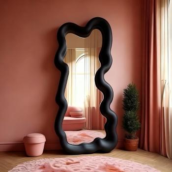 Preview: Muxing Spiegel Ganzkörperspiegel Standspiegel Wellenförmiger Spiegel Ankleidespiegel Kleiderspiegel Spiegel in Sonderform 160*60cm