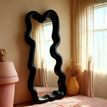Preview: Muxing Spiegel Ganzkörperspiegel Standspiegel Wellenförmiger Spiegel Ankleidespiegel Kleiderspiegel Spiegel in Sonderform 160*60cm