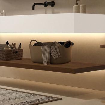 Muxing Waschbecken-Set Thermogeformtes Waschbecken LED-Spiegel mit Streifenlicht Badezimmer Waschbecken mit Ablage 120*55cm 【R344】