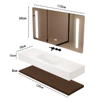 Muxing Waschbecken-Set Thermogeformtes Waschbecken LED-Spiegel mit Streifenlicht Badezimmer Waschbecken mit Ablage 120*55cm 【R344】