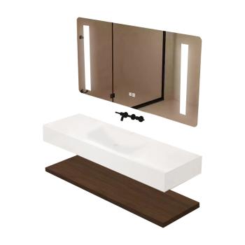 Muxing Waschbecken-Set Thermogeformtes Waschbecken LED-Spiegel mit Streifenlicht Badezimmer Waschbecken mit Ablage 120*55cm 【R344】