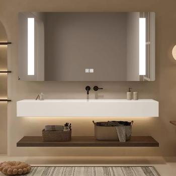 Muxing Waschbecken-Set Thermogeformtes Waschbecken LED-Spiegel mit Streifenlicht Badezimmer Waschbecken mit Ablage 120*55cm 【R344】