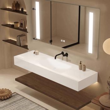 Muxing Waschbecken-Set Thermogeformtes Waschbecken LED-Spiegel mit Streifenlicht Badezimmer Waschbecken mit Ablage 120*55cm 【R344】